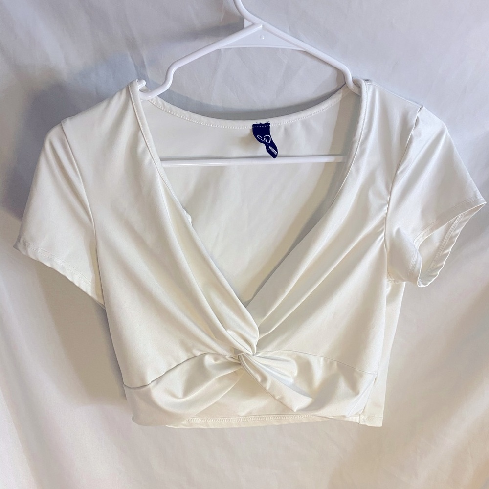 White satin twist-tie crop top